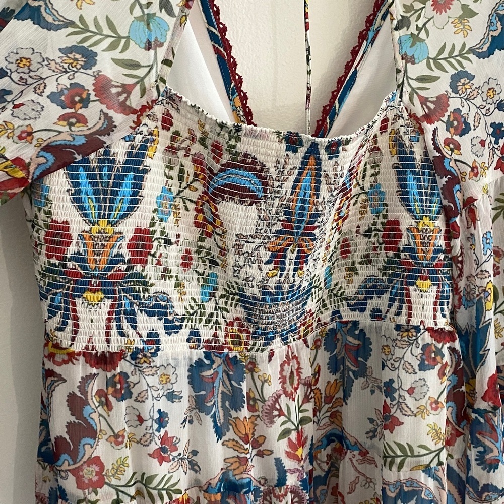 Alice + Olivia Alexandria Floral-Print Maxi Dress Bell Sleeve Fringe Size 8 - Picture 7 of 13